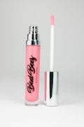 pink colored lip gloss with shimmer